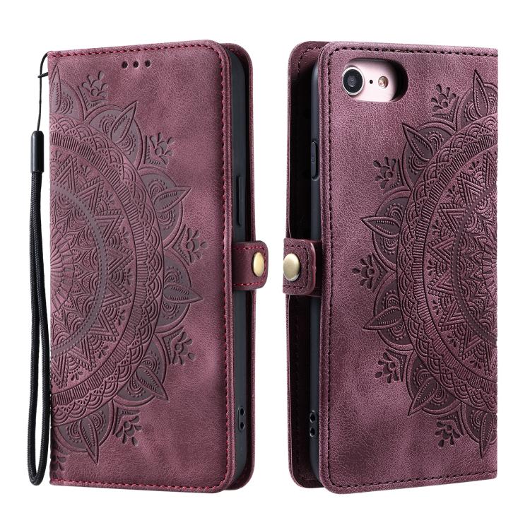 For iPhone 16e Skin Feel Totem Embossed Leather Phone Case(Wine Red)