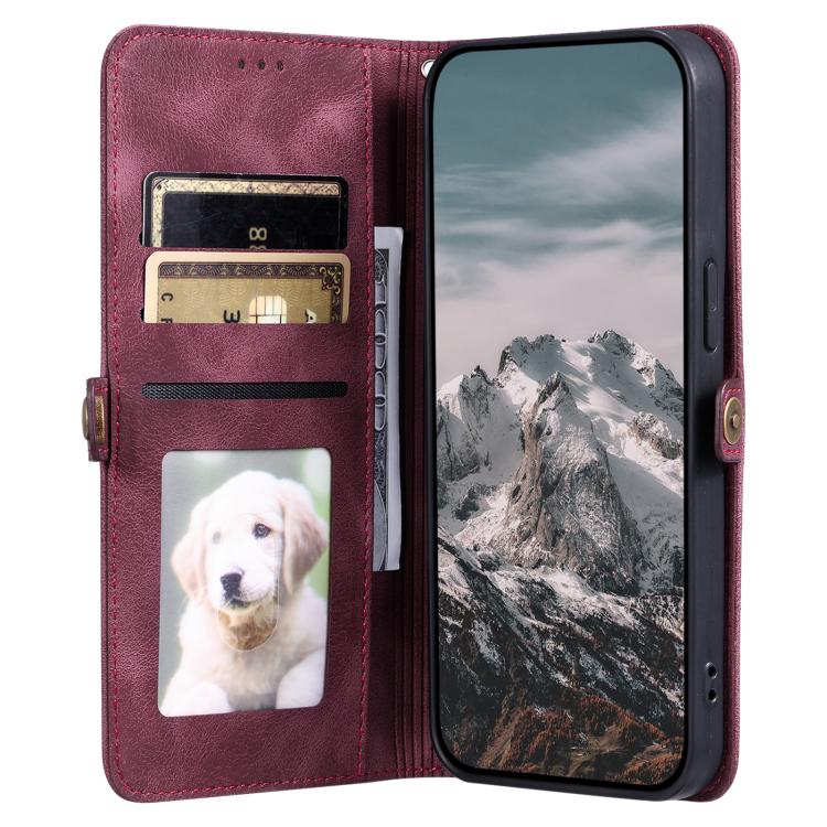 For iPhone 16e Skin Feel Totem Embossed Leather Phone Case(Wine Red)