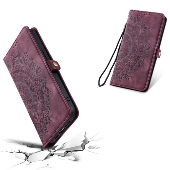 For iPhone 16e Skin Feel Totem Embossed Leather Phone Case(Wine Red)