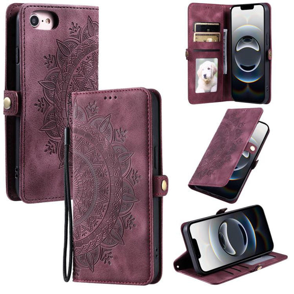 For iPhone 16e Skin Feel Totem Embossed Leather Phone Case(Wine Red)