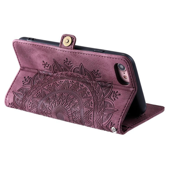 For iPhone 16e Skin Feel Totem Embossed Leather Phone Case(Wine Red)