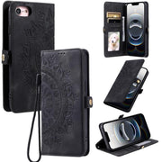 For iPhone 16e Skin Feel Totem Embossed Leather Phone Case(Black)