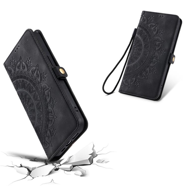 For iPhone 16e Skin Feel Totem Embossed Leather Phone Case(Black)