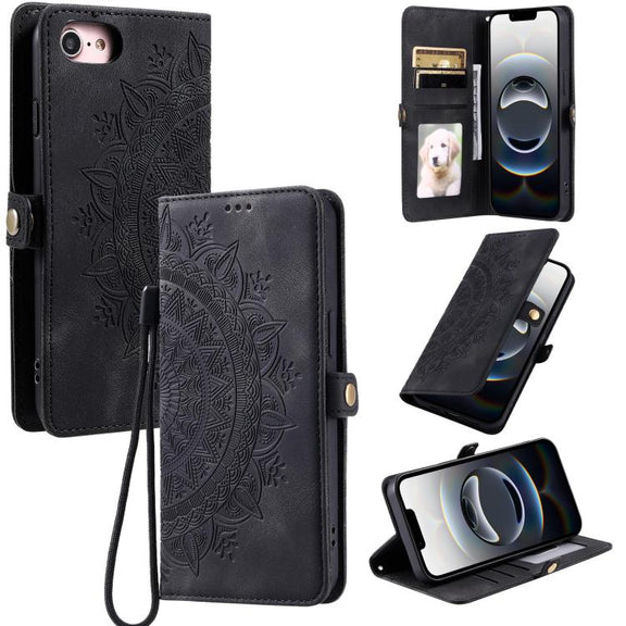 For iPhone 16e Skin Feel Totem Embossed Leather Phone Case(Black)