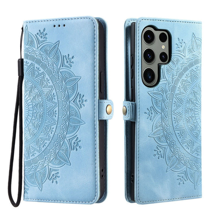 For Samsung Galaxy S25 Ultra 5G Skin Feel Totem Embossed Leather Phone Case(Blue)