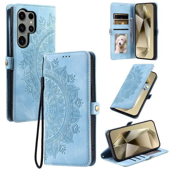 For Samsung Galaxy S25 Ultra 5G Skin Feel Totem Embossed Leather Phone Case(Blue)