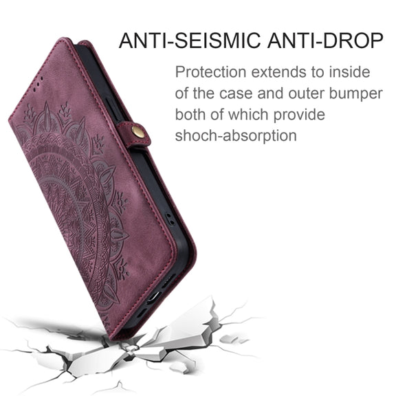 For Samsung Galaxy S25 5G Skin Feel Totem Embossed Leather Phone Case(Wine Red)