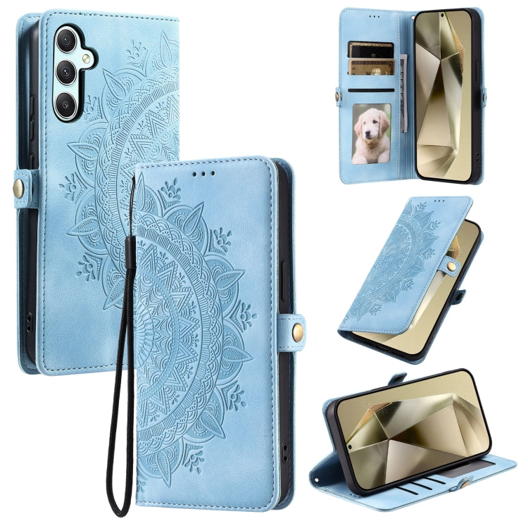 For Samsung Galaxy S25 5G Skin Feel Totem Embossed Leather Phone Case(Blue)