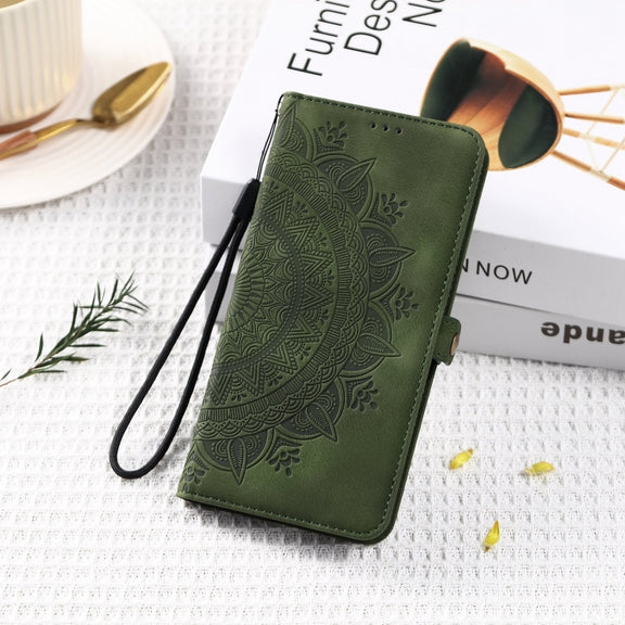 For Samsung Galaxy S25+ 5G Skin Feel Totem Embossed Leather Phone Case(Deep Green)