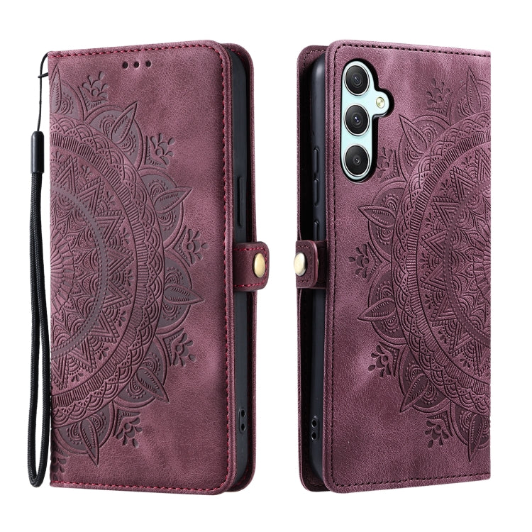 For Samsung Galaxy S25+ 5G Skin Feel Totem Embossed Leather Phone Case(Wine Red)