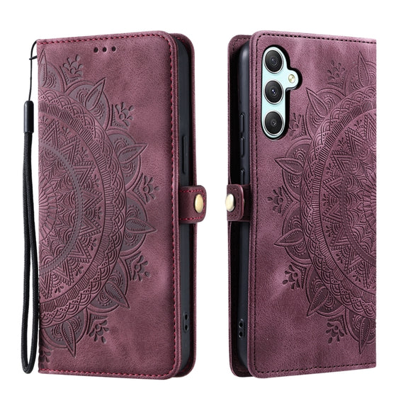 For Samsung Galaxy S25+ 5G Skin Feel Totem Embossed Leather Phone Case(Wine Red)