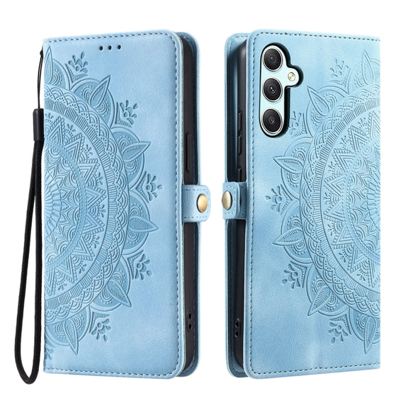 For Samsung Galaxy S25+ 5G Skin Feel Totem Embossed Leather Phone Case(Blue)
