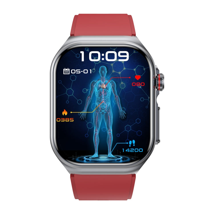 ET585 2.04 inch Silicone Strap IP68 Water-resistant Smart Watch, Support ECG / Blood Composition Measurement(Red)