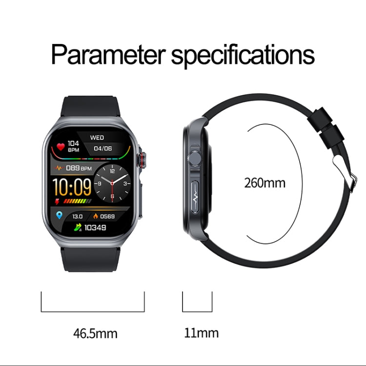 ET585 2.04 inch Silicone Strap IP68 Water-resistant Smart Watch, Support ECG / Blood Composition Measurement(Black)