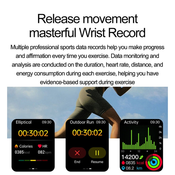 ET585 2.04 inch Silicone Strap IP68 Water-resistant Smart Watch, Support ECG / Blood Composition Measurement(Black)