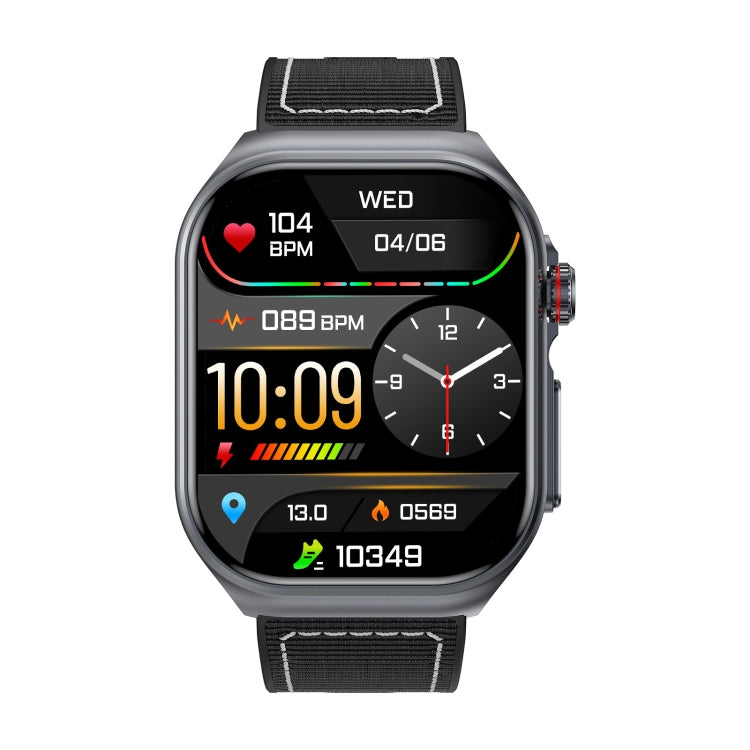 ET585 2.04 inch Nylon Strap IP68 Water-resistant Smart Watch, Support ECG / Blood Composition Measurement(Black)