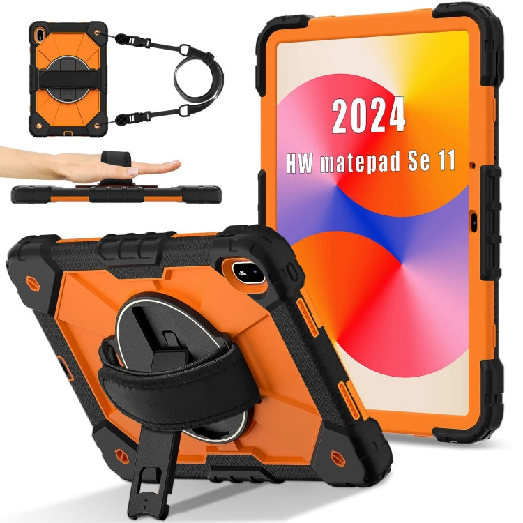 For Huawei MatePad SE 11 2024 Contrast Color Robot Silicone Hybrid PC Tablet Case(Black Orange)