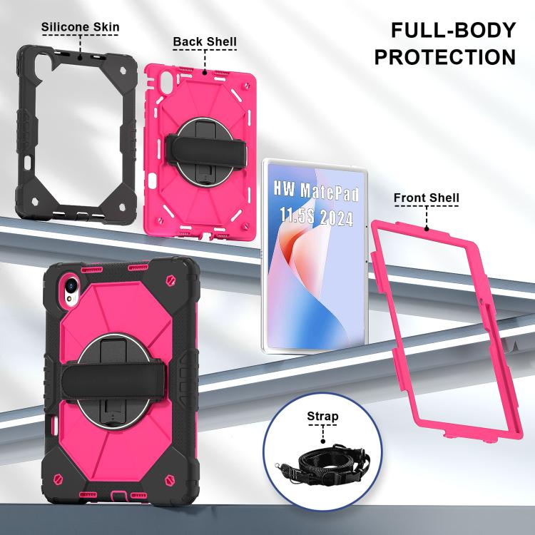 For Huawei MatePad 11.5 S Contrast Color Robot Silicone Hybrid PC Tablet Case(Black Rose Red)