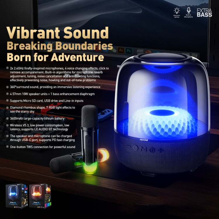 WK Beluga D16 Smart Island Desktop Bluetooth Speaker with Dual Microphones(Black)