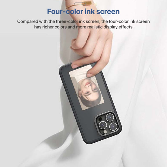 For iPhone 16 Plus Four-Color E-ink Screen NFC DIY Phone Case(Pink)