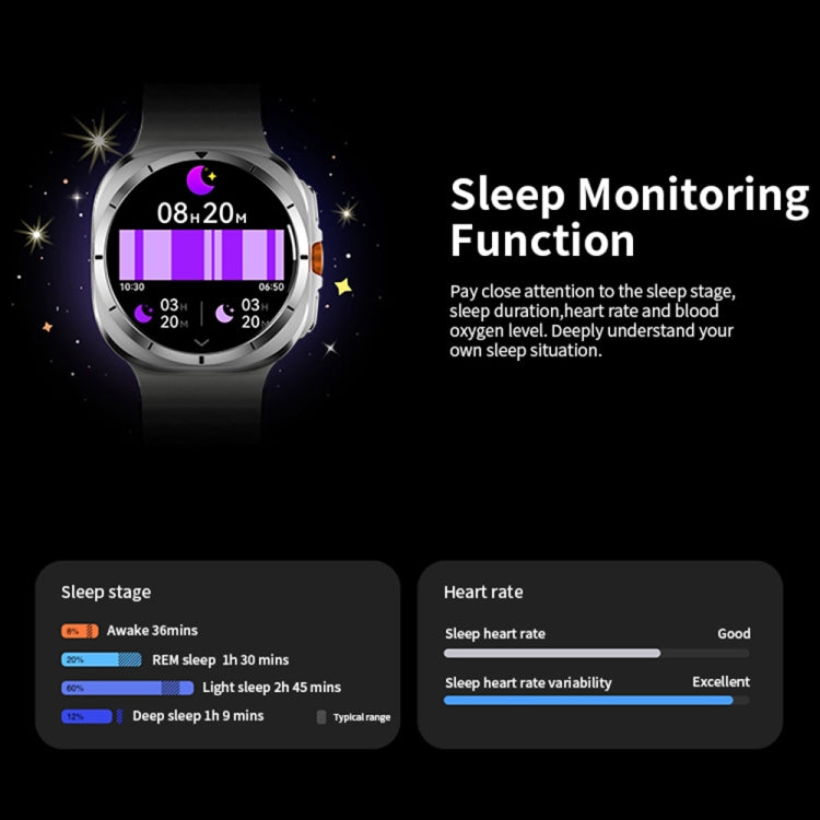 W7 1.43 inch IP68 Water-resistant Smart Watch, Support Sedentary Reminder / Sleep Monitoring(Black)