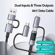 USAMS 60W 6 in 1 Digital Display Fast Charging Cable, Length:2m(Titanium Gray)