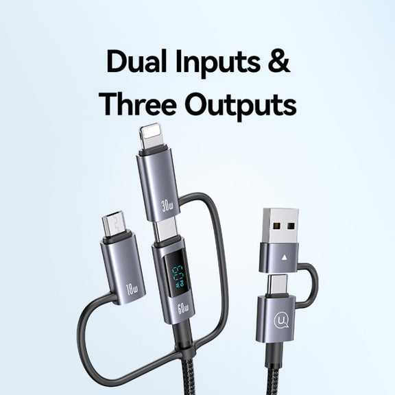 USAMS 60W 6 in 1 Digital Display Fast Charging Cable, Length:1.2m(Titanium Gray)