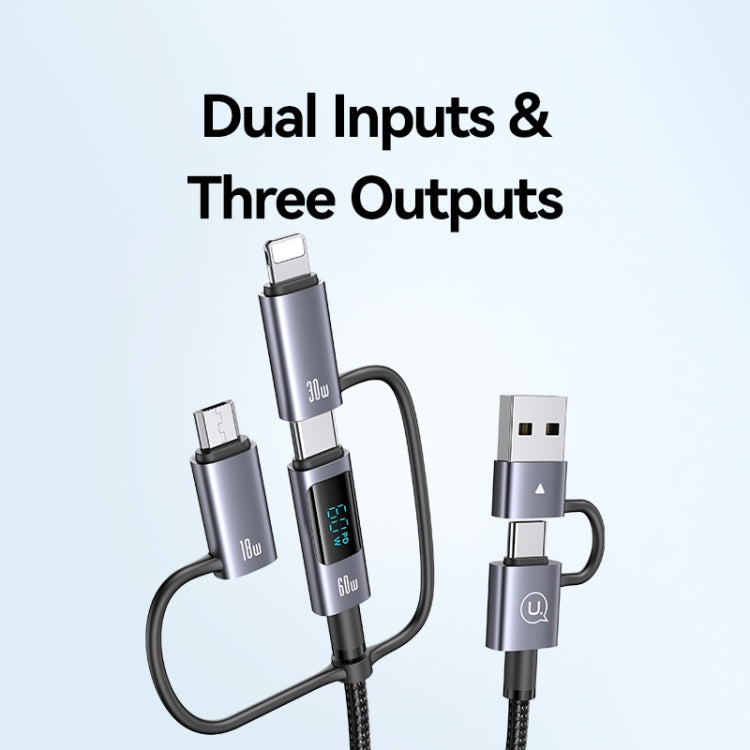 USAMS 60W 6 in 1 Digital Display Fast Charging Cable, Length:1.2m(Titanium Gray)