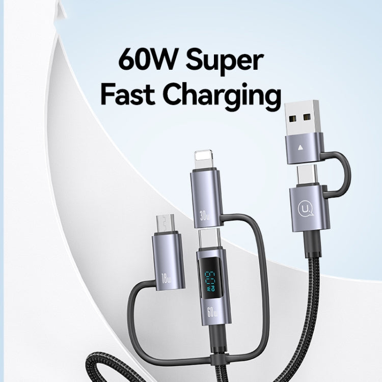 USAMS 60W 6 in 1 Digital Display Fast Charging Cable, Length:1.2m(Titanium Gray)