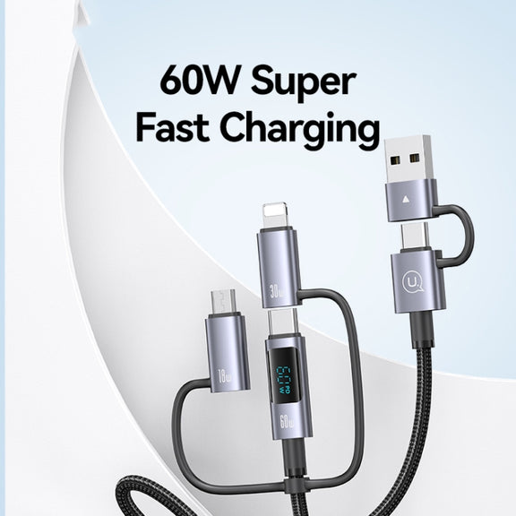 USAMS 60W 6 in 1 Digital Display Fast Charging Cable, Length:1.2m(Titanium Gray)