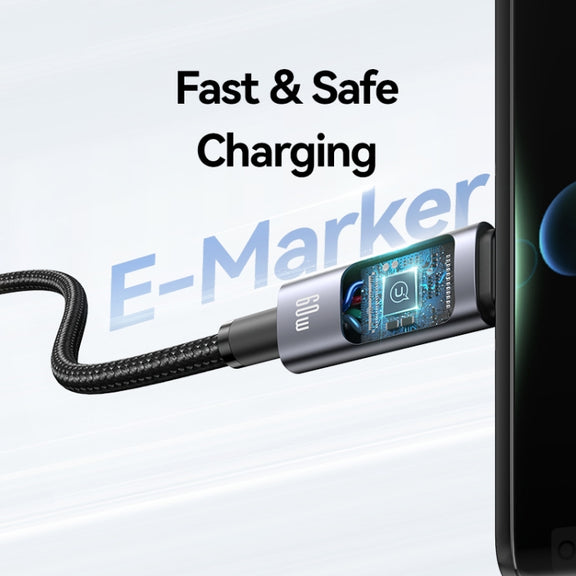 USAMS 60W 6 in 1 Digital Display Fast Charging Cable, Length:1.2m(Titanium Gray)