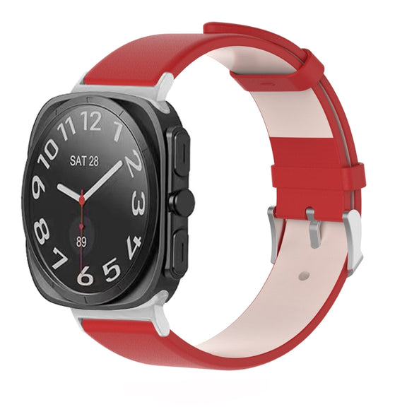 For Samsung Galaxy Watch Ultra 47mm Stainless Steel Silver Buckle Leather Watch Band(Red)