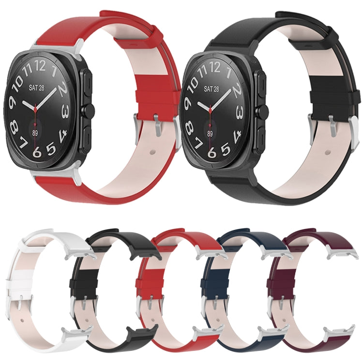 For Samsung Galaxy Watch Ultra 47mm Stainless Steel Silver Buckle Leather Watch Band(Red)