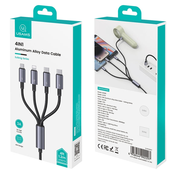USAMS SJ739 1.2m 4 in 1 Type-C Fast Charging Cable(Titanium Gray)