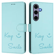 For Samsung Galaxy S25 5G Smile Embossing RFID Leather Phone Case(Mint Green)