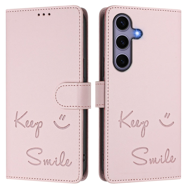 For Samsung Galaxy S25 5G Smile Embossing RFID Leather Phone Case(Pink)