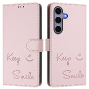 For Samsung Galaxy S25 5G Smile Embossing RFID Leather Phone Case(Pink)