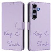 For Samsung Galaxy S25 5G Smile Embossing RFID Leather Phone Case(Light Purple)