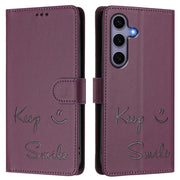 For Samsung Galaxy S25 5G Smile Embossing RFID Leather Phone Case(Violet)