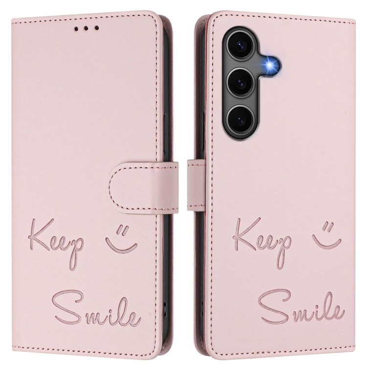 For Samsung Galaxy S25+ 5G Smile Embossing RFID Leather Phone Case(Pink)