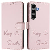 For Samsung Galaxy S25+ 5G Smile Embossing RFID Leather Phone Case(Pink)