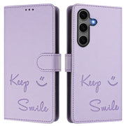 For Samsung Galaxy S25+ 5G Smile Embossing RFID Leather Phone Case(Light Purple)