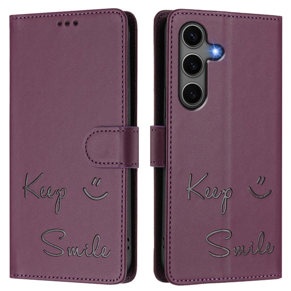 For Samsung Galaxy S25+ 5G Smile Embossing RFID Leather Phone Case(Violet)