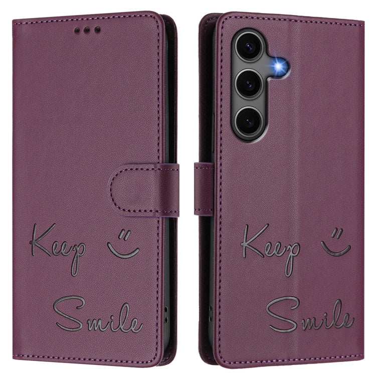 For Samsung Galaxy S25+ 5G Smile Embossing RFID Leather Phone Case(Violet)