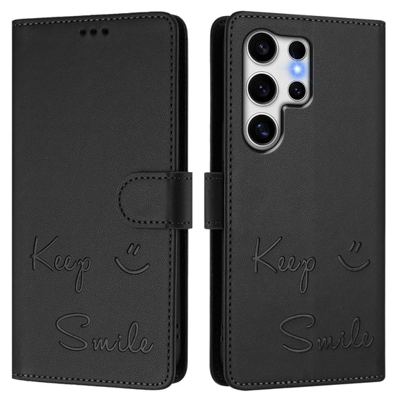For Samsung Galaxy S25 Ultra 5G Smile Embossing RFID Leather Phone Case(Black)