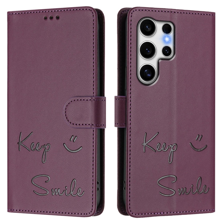 For Samsung Galaxy S25 Ultra 5G Smile Embossing RFID Leather Phone Case(Violet)
