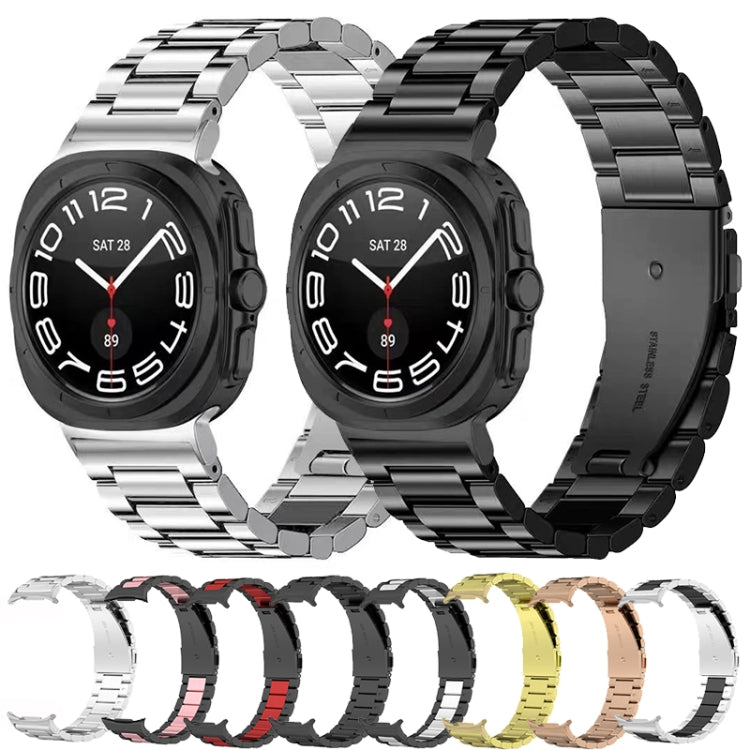 For Samsung Galaxy Watch Ultra 47mm Three Beads Stainless Steel Watch Band(Black Silver Black)