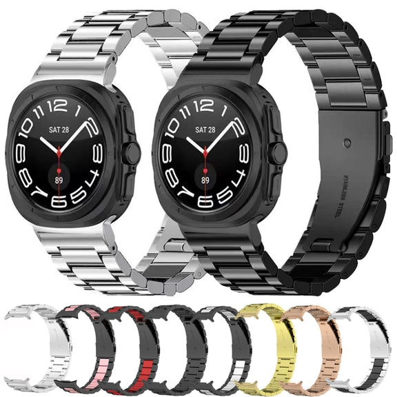 For Samsung Galaxy Watch Ultra 47mm Three Beads Stainless Steel Watch Band(Rose Gold)