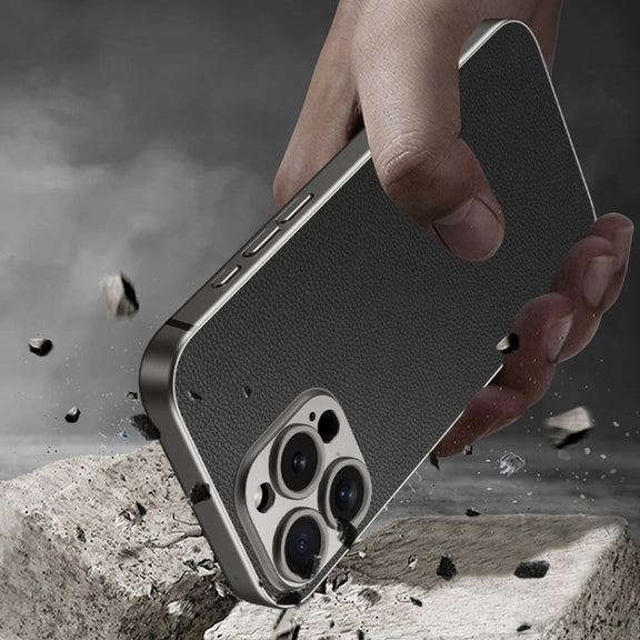 For iPhone 16 GKK Metal Paint Skin Feel Leather Full Coverage Phone Case(Titanium Grey)
