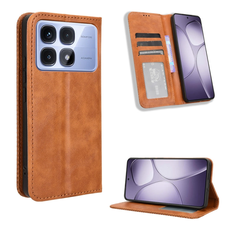 For Redmi K70 Ultra Magnetic Buckle Retro Texture Leather Phone Case(Brown)